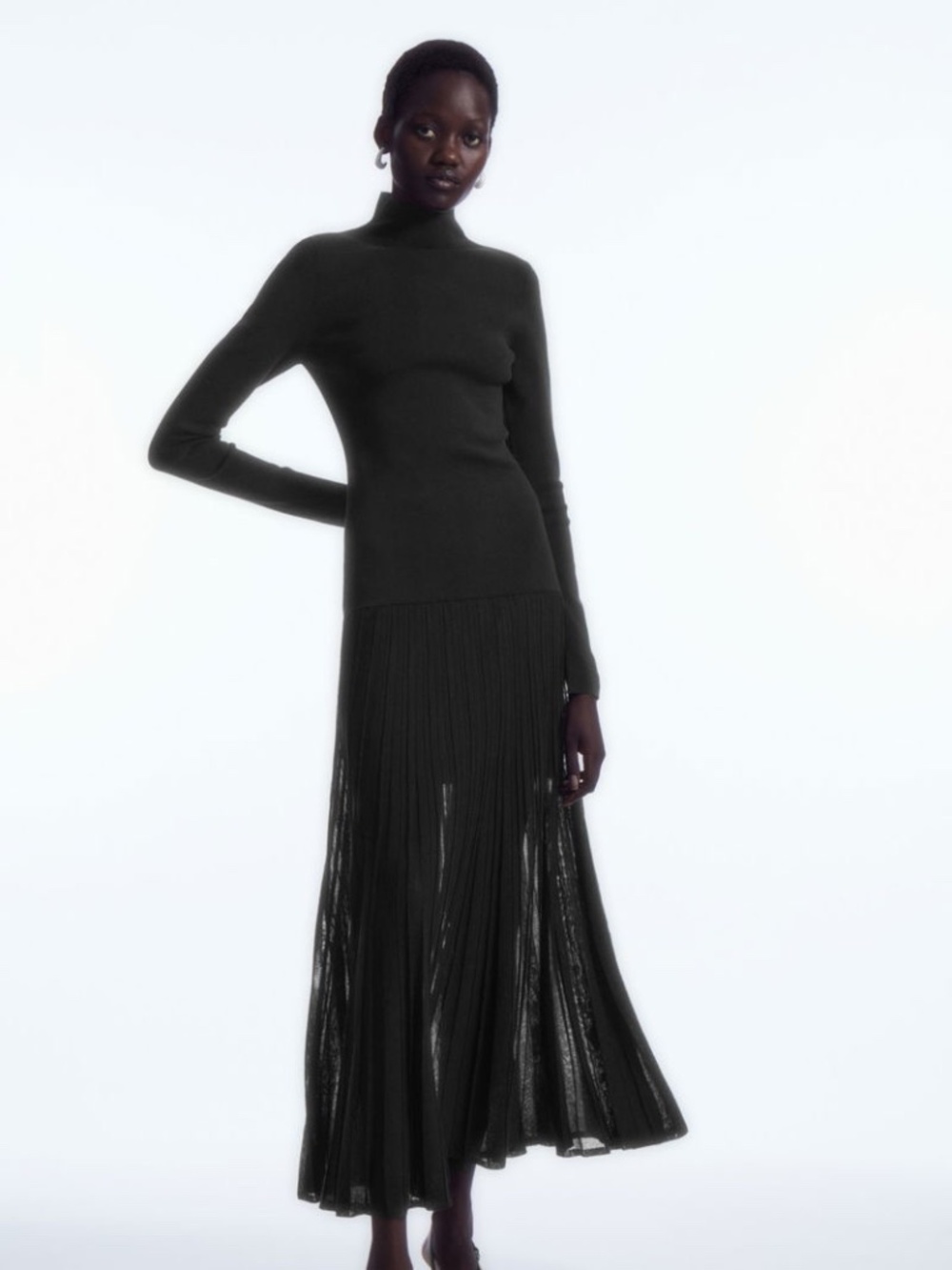 NWT COS Collection of Style Pleated Knitted Turtleneck Maxi Dress in Black Small